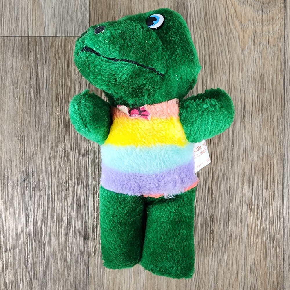 Vintage Shalom Toy Co Dinosaur Plush Rainbow Belly Stuffed Animal Korea 10"‎